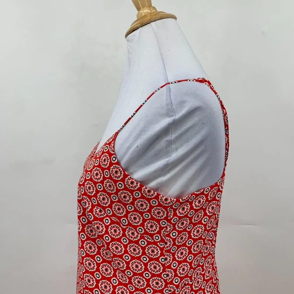 J Crew Ruffle Hem Dress Womens 0 Red Printed Spaghetti Drop Waist Knee Length